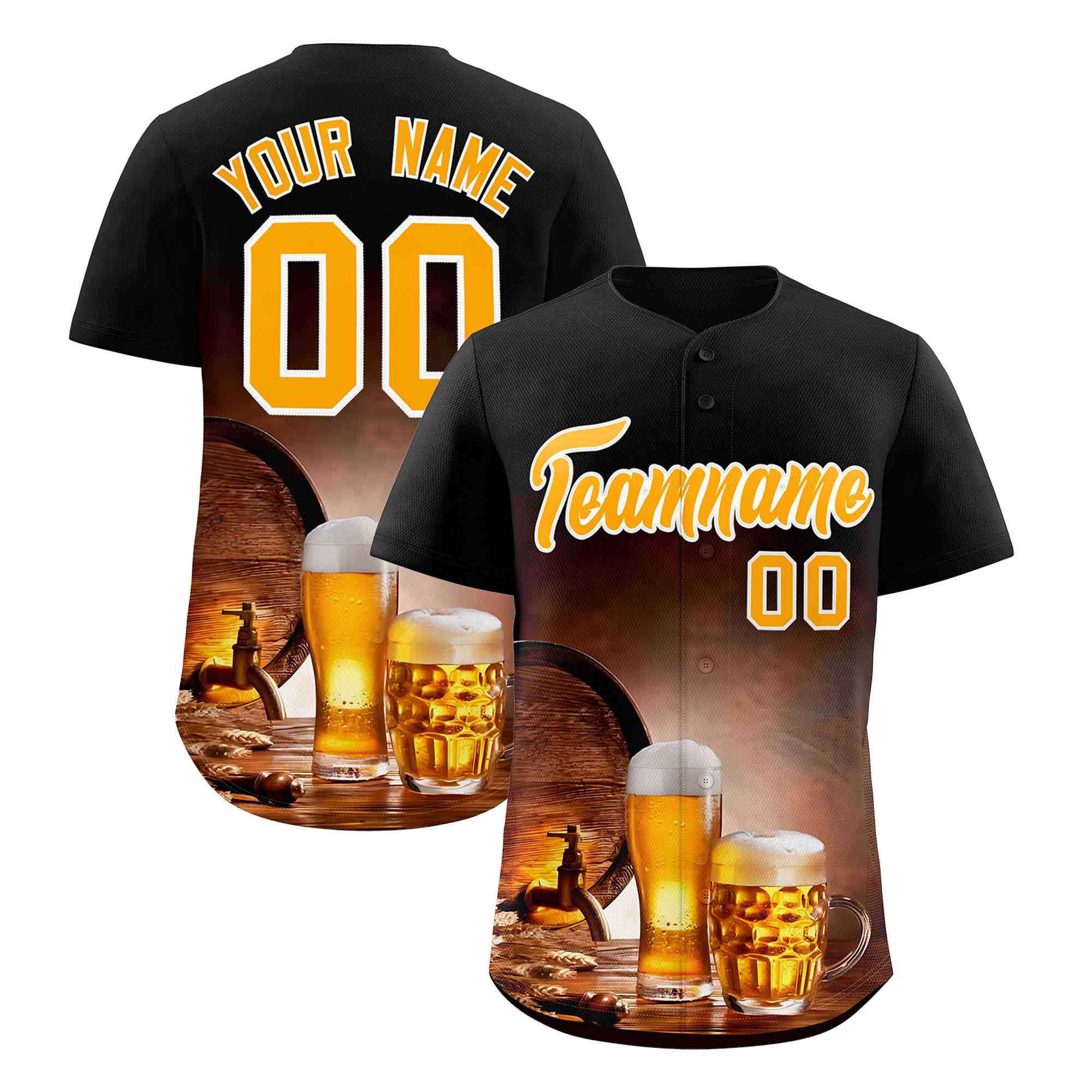 Custom Black National Beer Day Personalized Beer Pattern Baseball Jersey | Suitable For Groups Or Parties | KXKSHOP