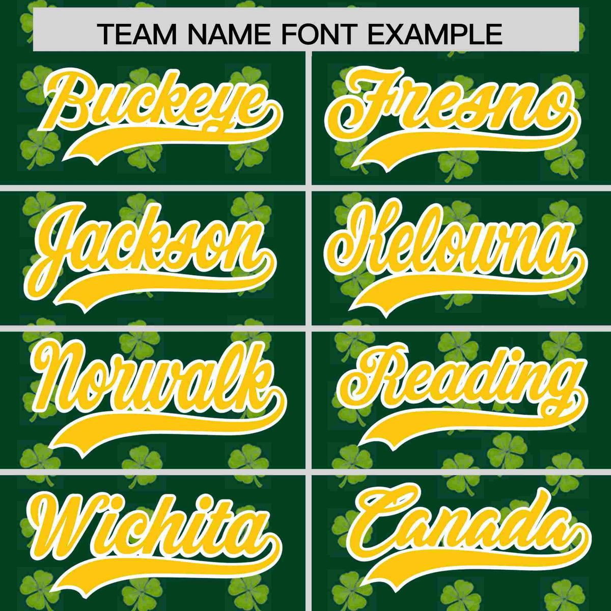 Custom Green Gold St.Patrick's Day Personalized Four Leaf Clover Pattern Baseball Jersey