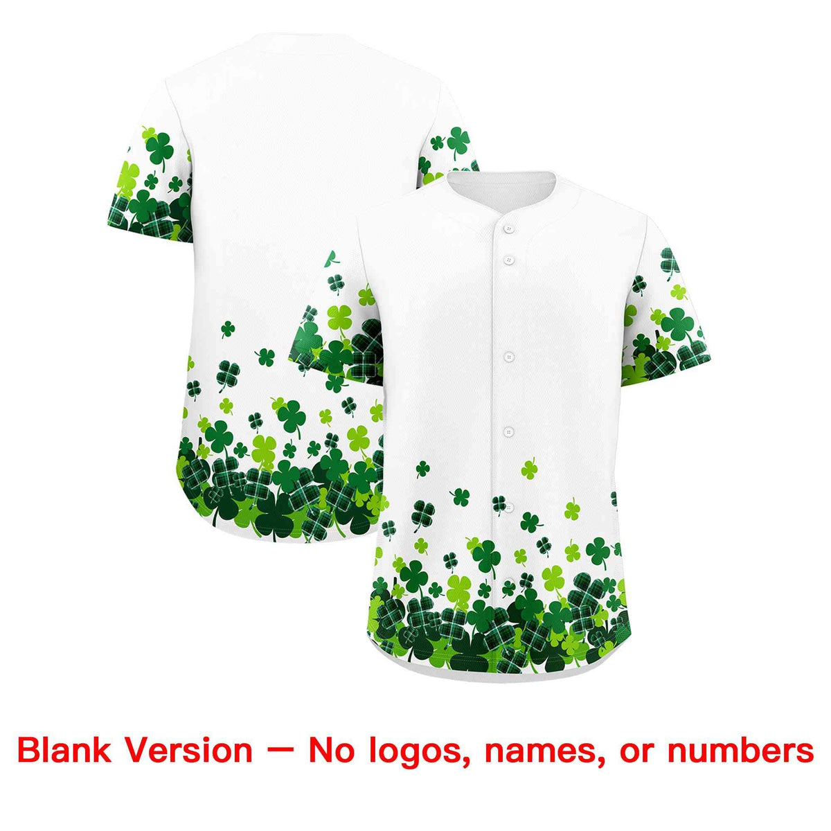 Custom White Green St.Patrick's Day Personalized Four Leaf Clover Pattern Baseball Jersey| KXKSHOP