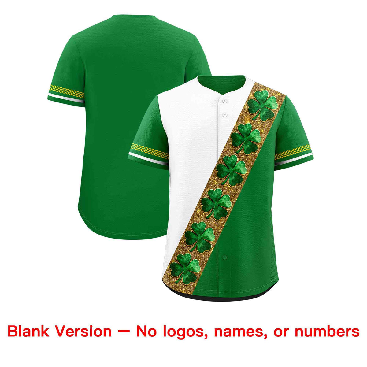 Custom White Kelly Green St.Patrick's Day Personalized Four Leaf Clover Pattern Baseball Jersey| KXKSHOP