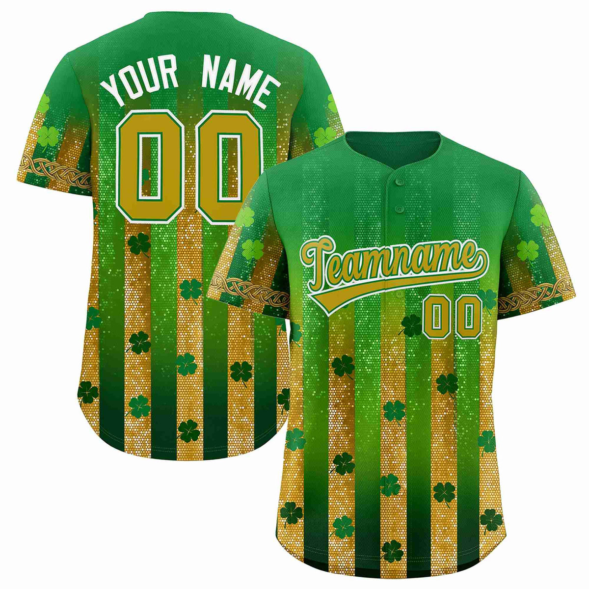 Custom Kelly Green Green St.Patrick's Day Personalized Four Leaf Clover Pattern Baseball Jersey| KXKSHOP