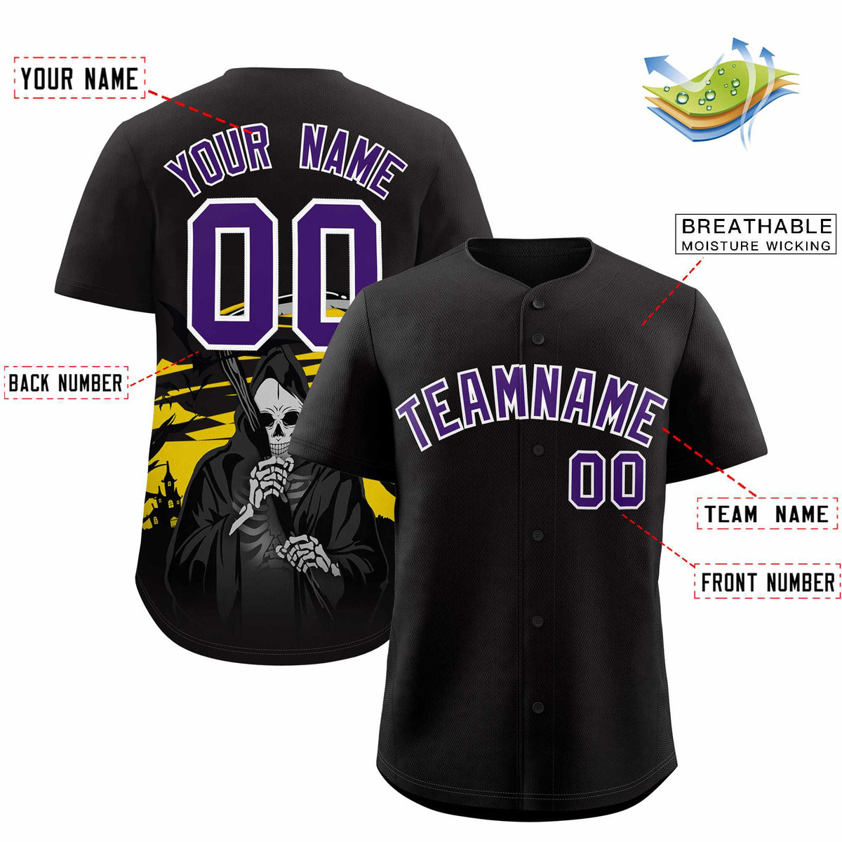 Custom Multi Color Halloween Authentic Baseball Jersey| KXKSHOP