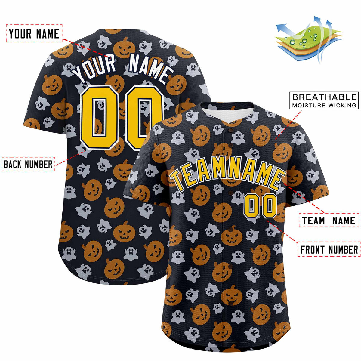 Custom Multi Color Halloween Authentic Baseball Jersey| KXKSHOP