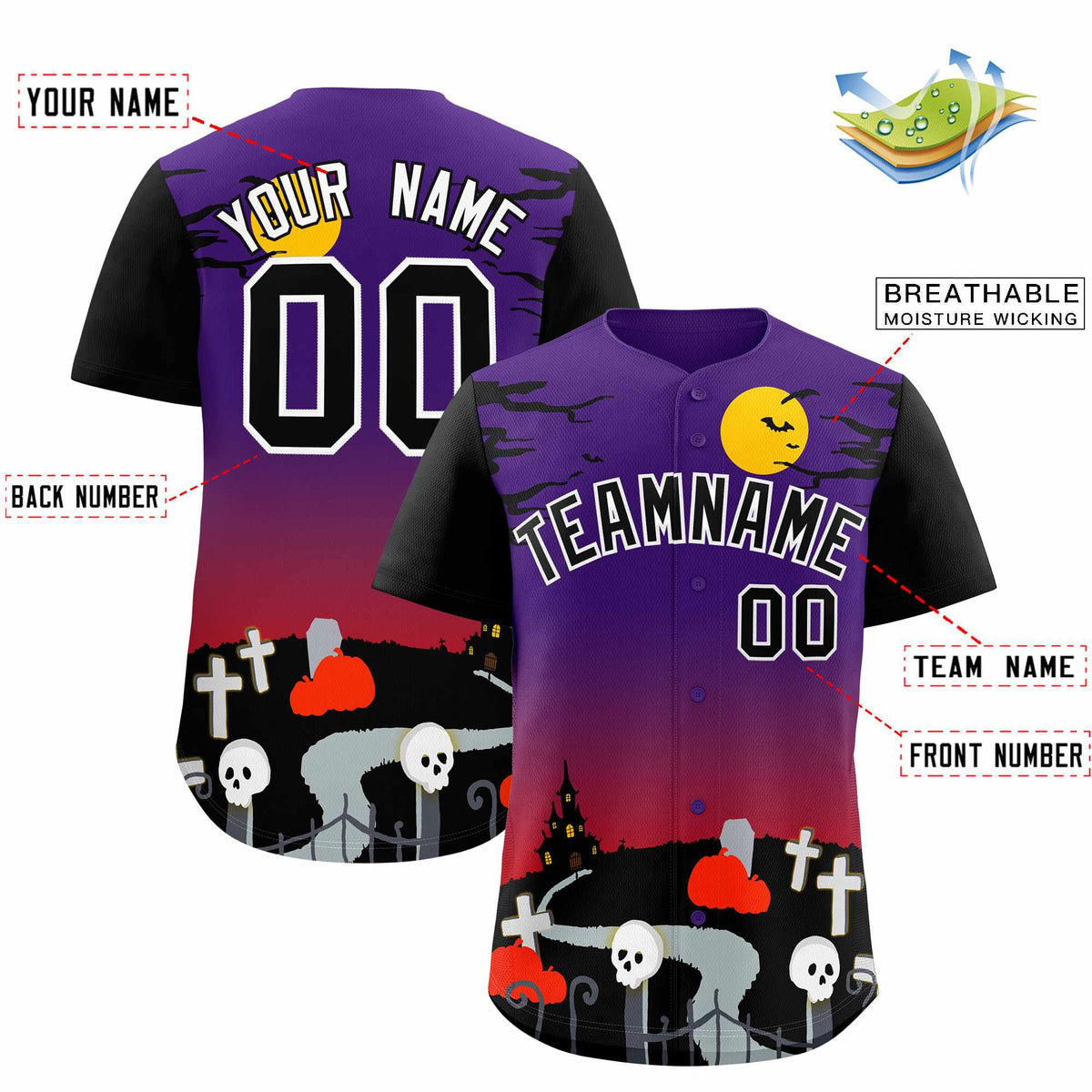 Custom Multi Color Halloween Authentic Baseball Jersey| KXKSHOP