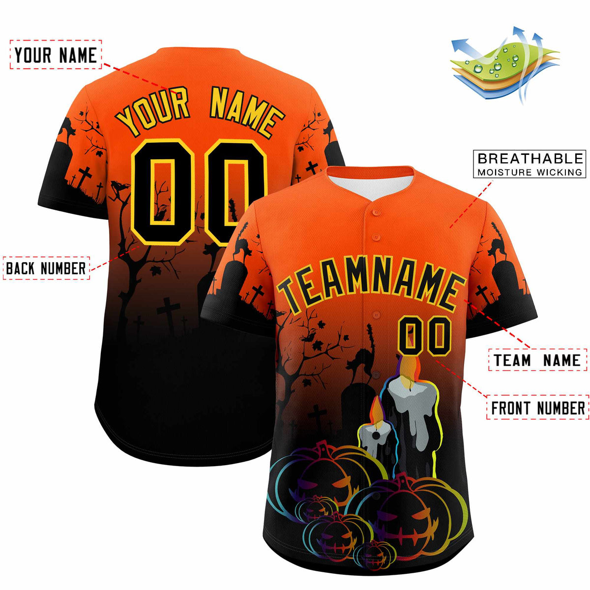 Custom Multi Color Halloween Authentic Baseball Jersey| KXKSHOP