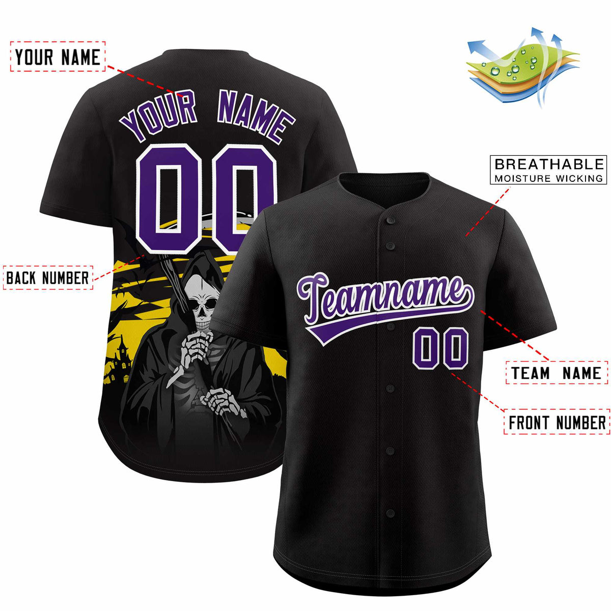 Custom Multi Color Halloween Authentic Baseball Jersey| KXKSHOP