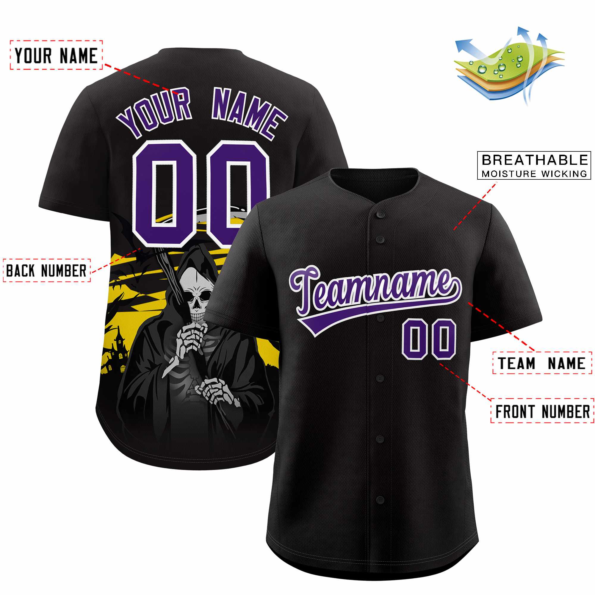 Custom Multi Color Halloween Authentic Baseball Jersey| KXKSHOP