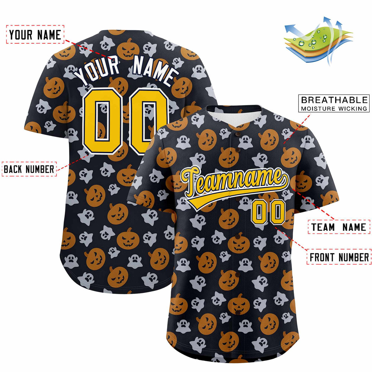 Custom Multi Color Halloween Authentic Baseball Jersey| KXKSHOP