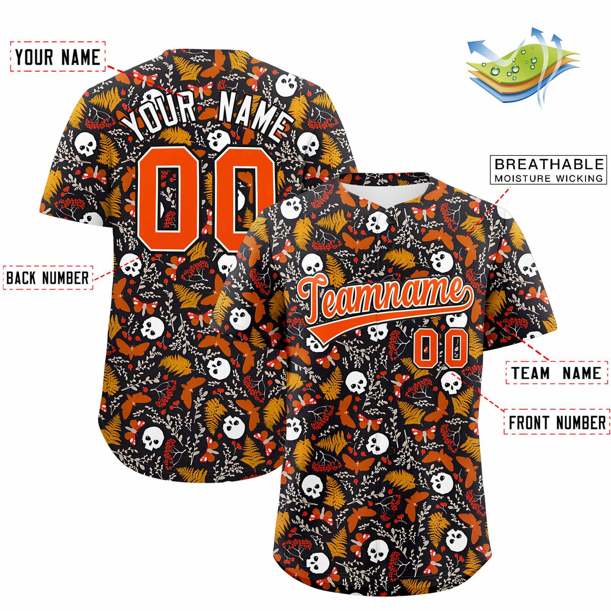 Custom Multi Color Halloween Authentic Baseball Jersey| KXKSHOP