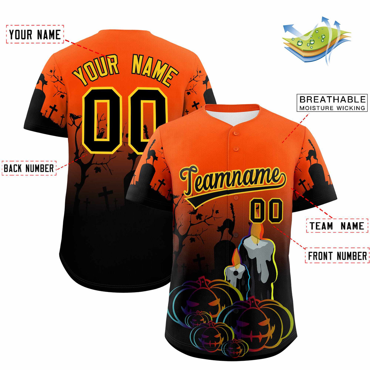 Custom Multi Color Halloween Authentic Baseball Jersey| KXKSHOP
