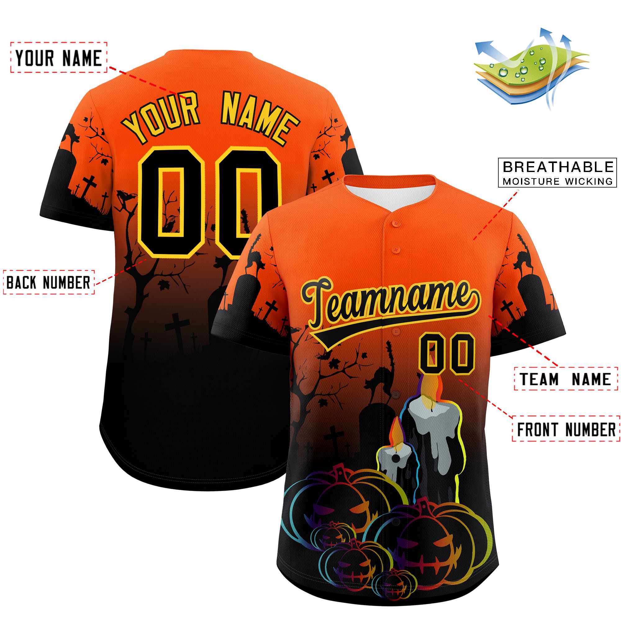 Custom Multi Color Halloween Authentic Baseball Jersey| KXKSHOP