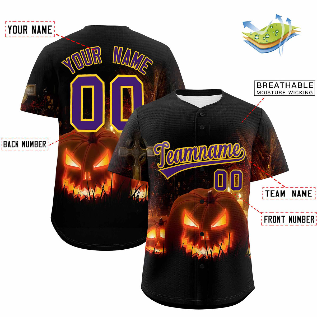 Custom Multi Color Halloween Authentic Baseball Jersey| KXKSHOP
