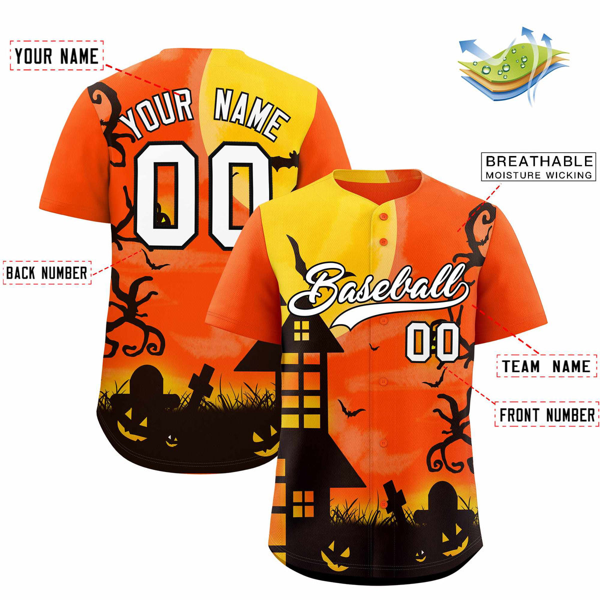 Custom Multi Color Halloween Authentic Baseball Jersey| KXKSHOP