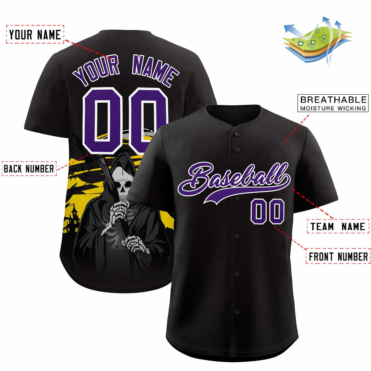 Custom Multi Color Halloween Authentic Baseball Jersey| KXKSHOP