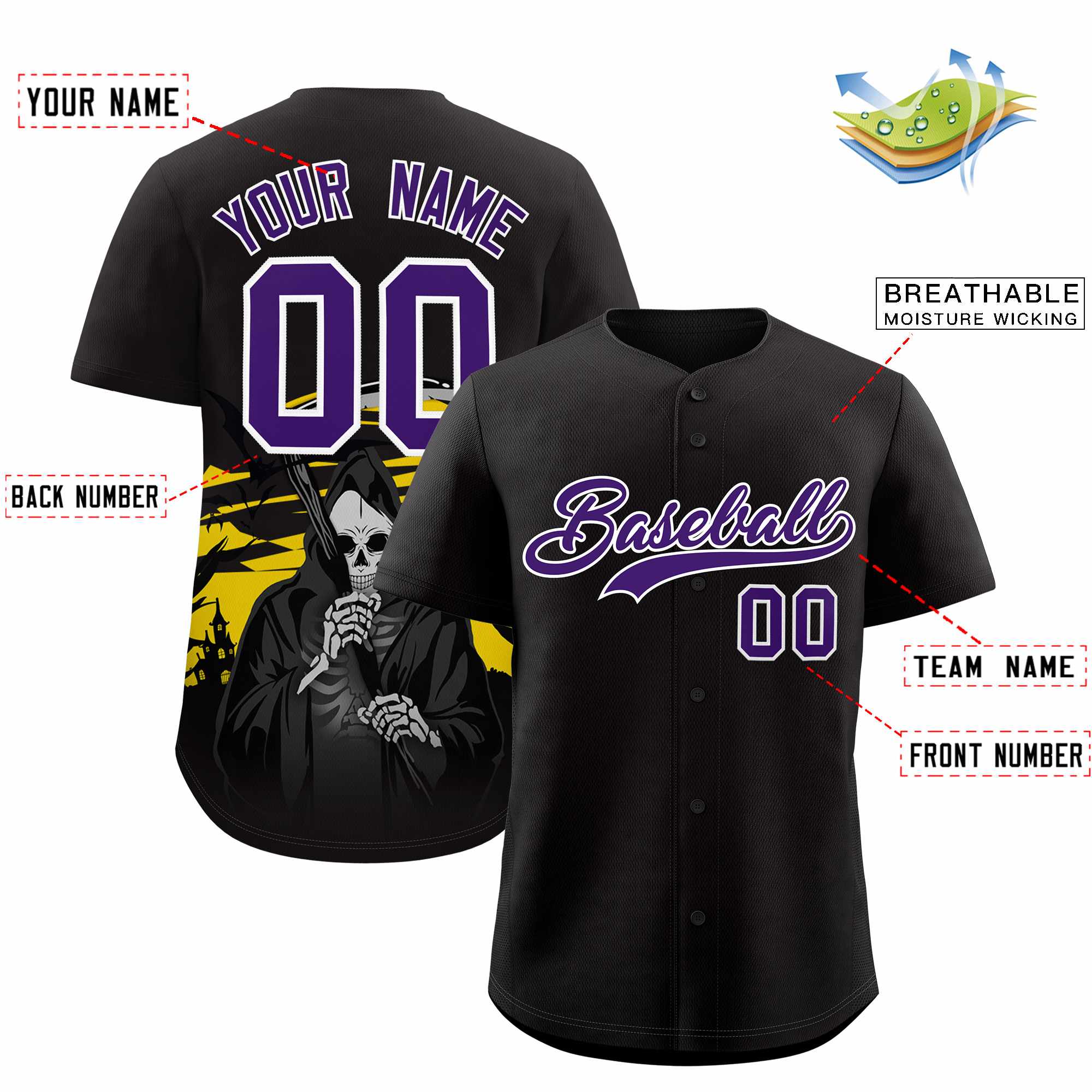 Custom Multi Color Halloween Authentic Baseball Jersey| KXKSHOP