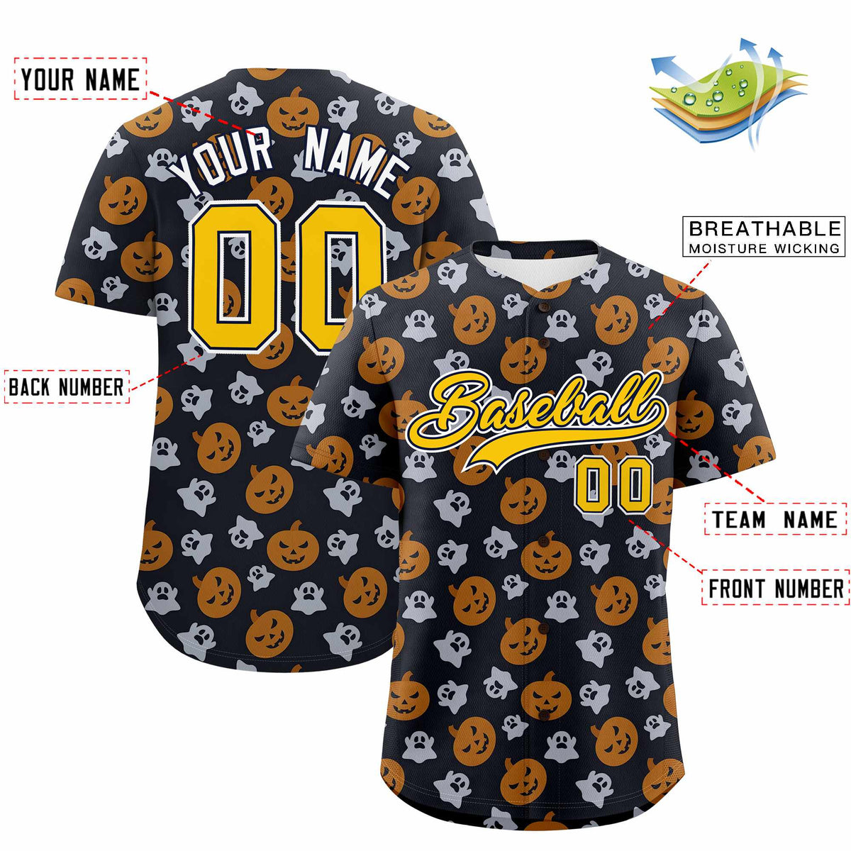 Custom Multi Color Halloween Authentic Baseball Jersey| KXKSHOP