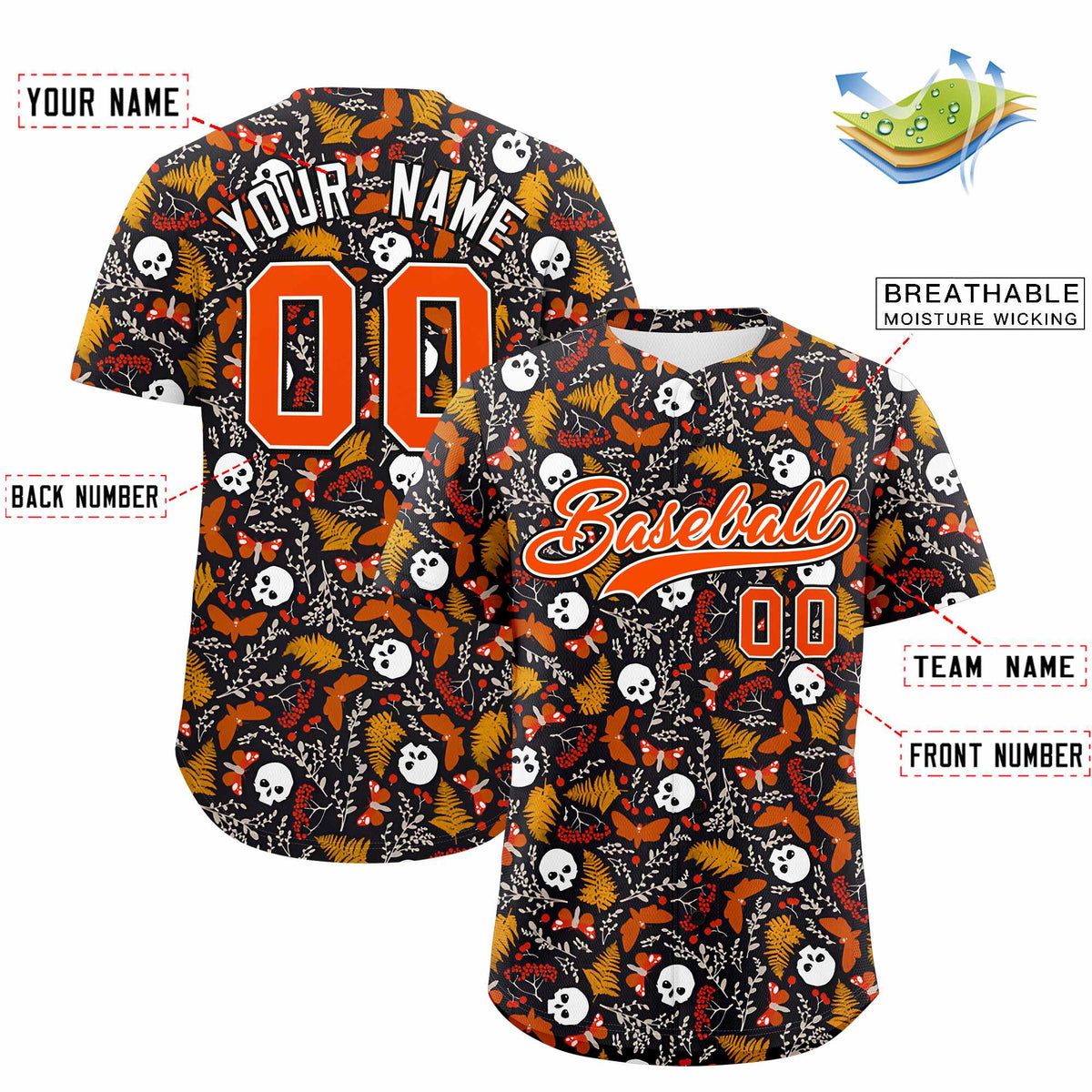 Custom Multi Color Halloween Authentic Baseball Jersey| KXKSHOP