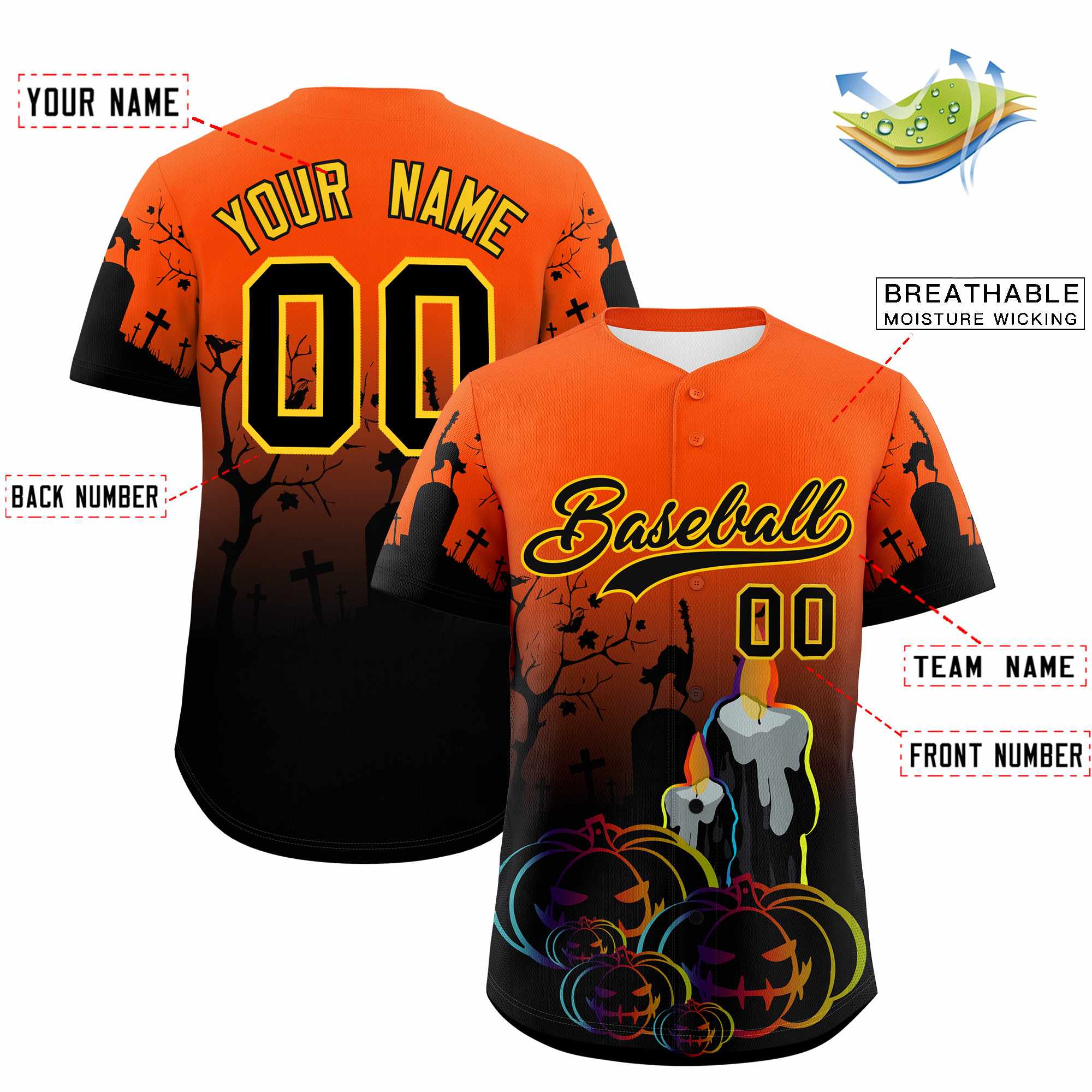 Custom Multi Color Halloween Authentic Baseball Jersey| KXKSHOP