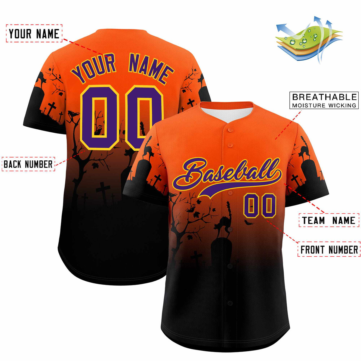 Custom Multi Color Halloween Authentic Baseball Jersey| KXKSHOP