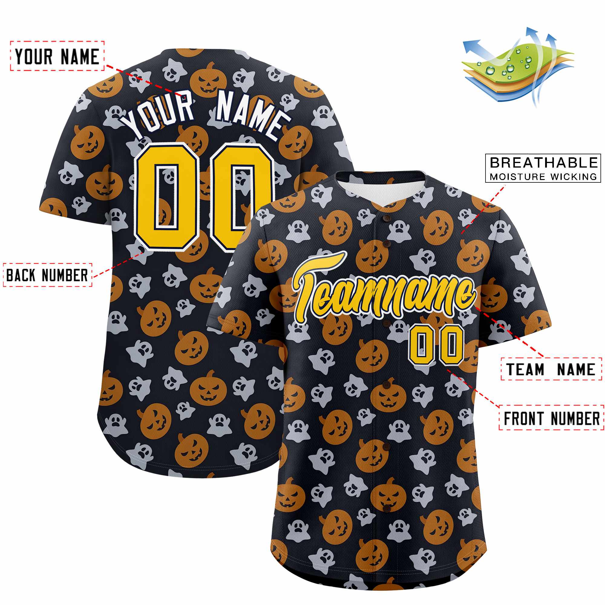 Custom Multi Color Halloween Authentic Baseball Jersey| KXKSHOP