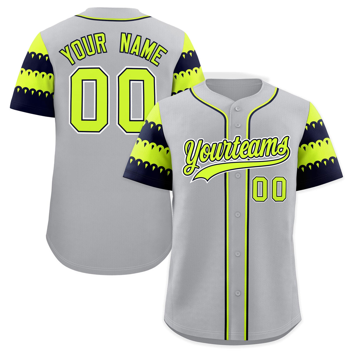 Custom Gray Navy Fluorescent Green Sleeve Flag Lace Baseball Jersey | Sublimation Printed &amp; Embroidery,Add Name and Numbern,Perfect for Teams | KXKSHOP