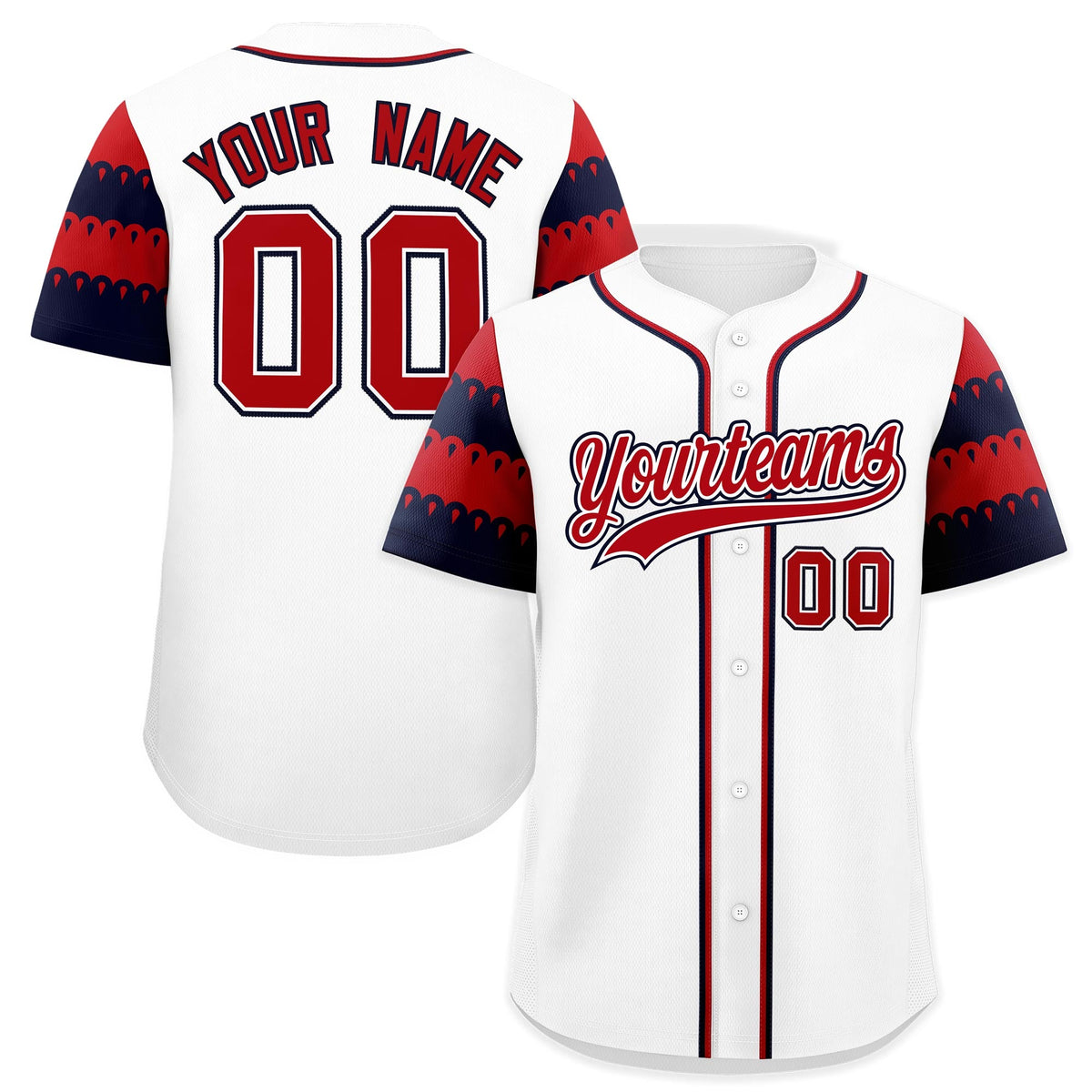 Custom White Red Navy Sleeve Flag Lace Baseball Jersey | Sublimation Printed &amp; Embroidery,Add Name and Numbern,Perfect for Teams | KXKSHOP