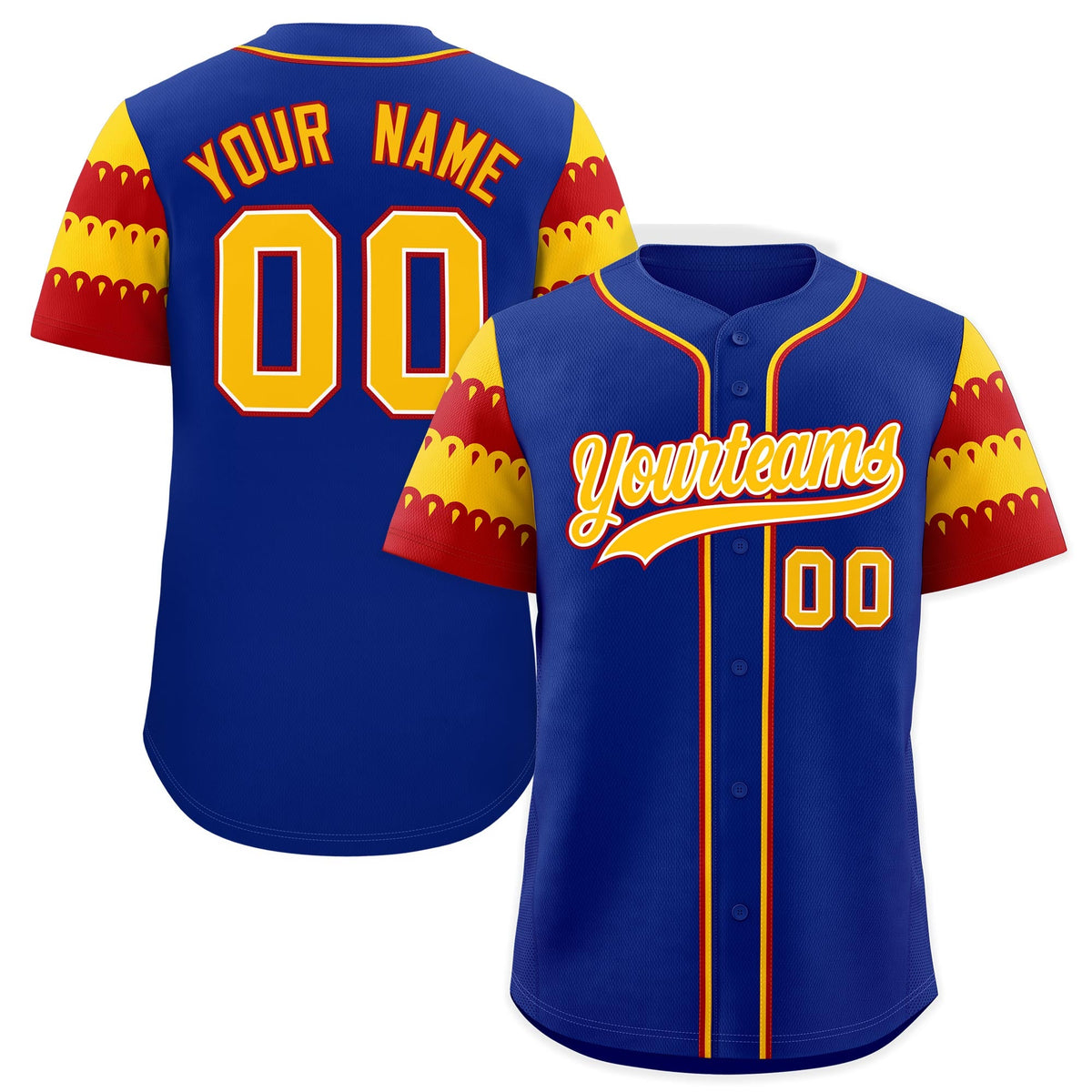 Custom Royal Gold Red Sleeve Flag Lace Baseball Jersey | Sublimation Printed &amp; Embroidery,Add Name and Numbern,Perfect for Teams | KXKSHOP