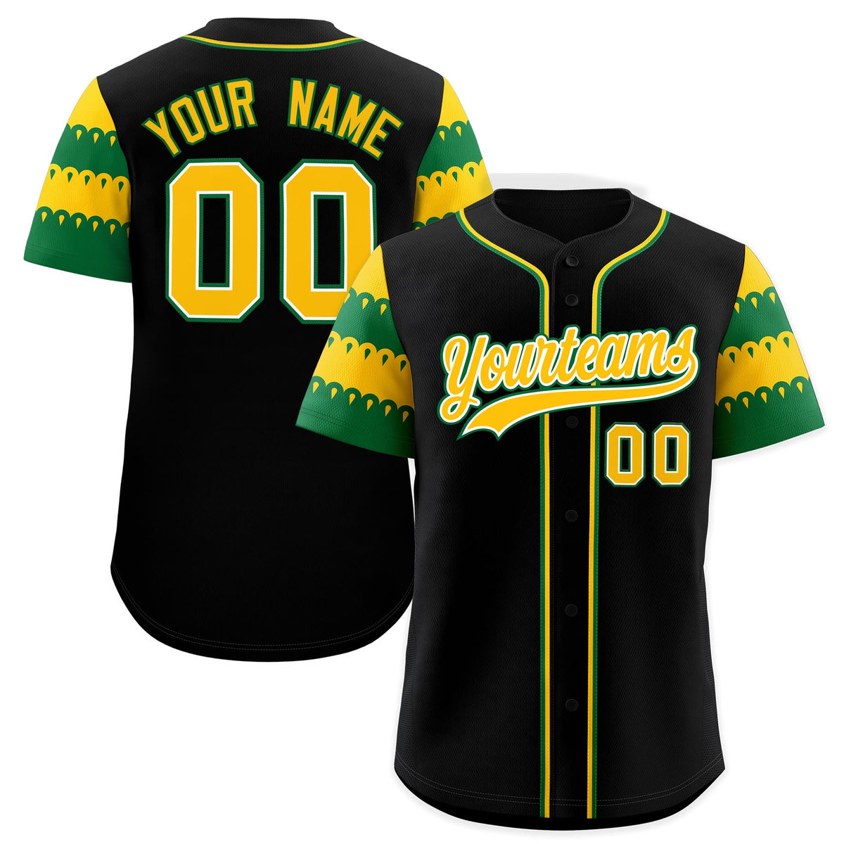 Custom Black Kelly Green Gold Sleeve Flag Lace Baseball Jersey | Sublimation Printed &amp; Embroidery,Add Name and Numbern,Perfect for Teams | KXKSHOP
