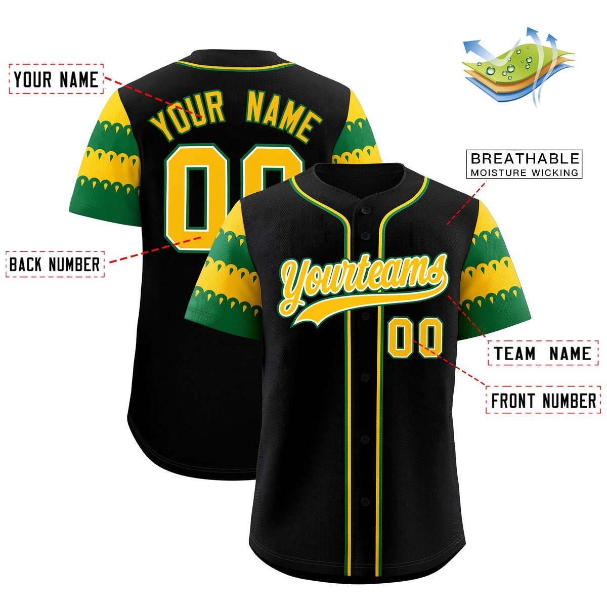 Custom Black Gold Kelly Green Sleeve Flag Lace Baseball Jersey | Sublimation Printed &amp; Embroidery,Add Name and Numbern,Perfect for Teams | KXKSHOP