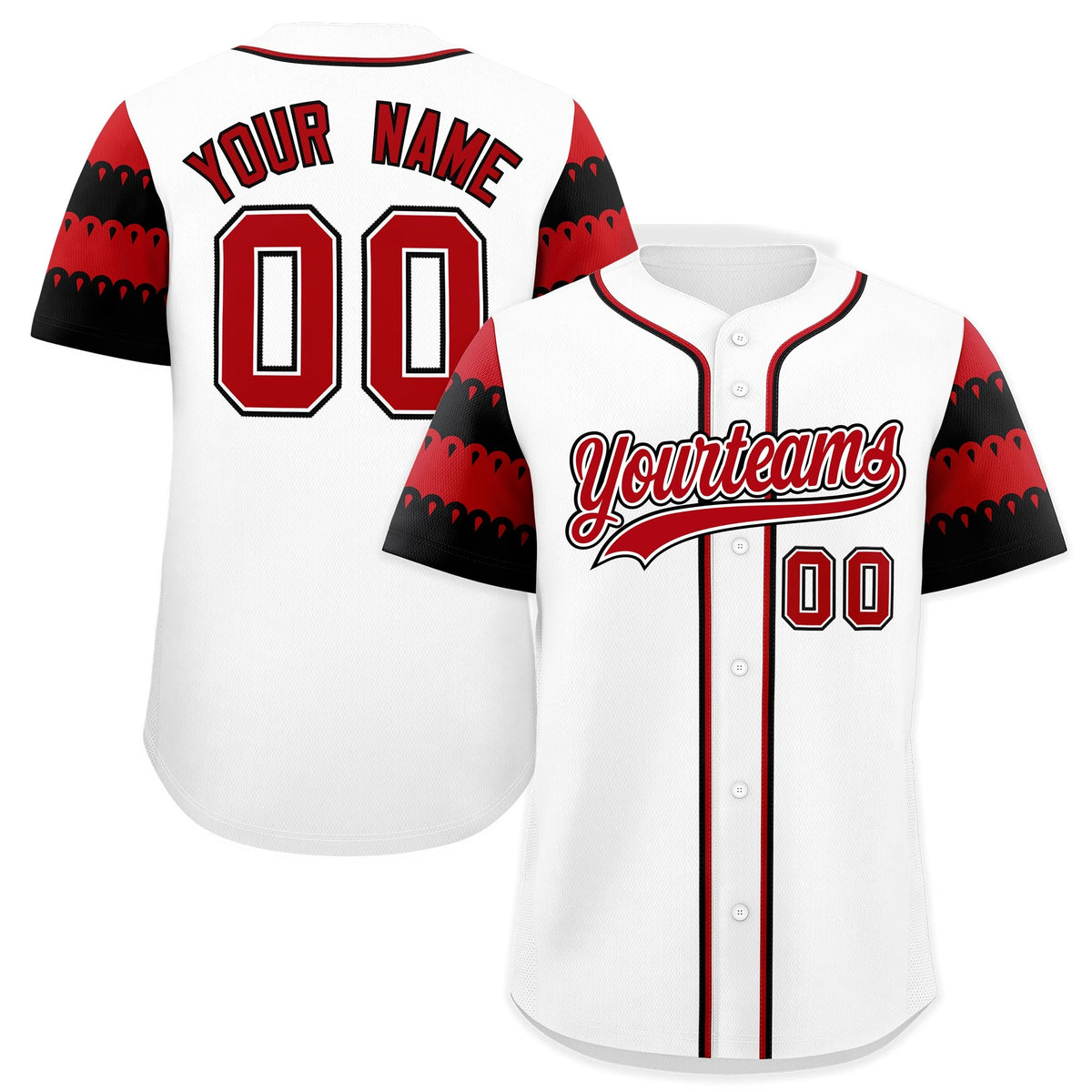 Custom White Red Black Sleeve Flag Lace Baseball Jersey | Sublimation Printed &amp; Embroidery,Add Name and Numbern,Perfect for Teams | KXKSHOP