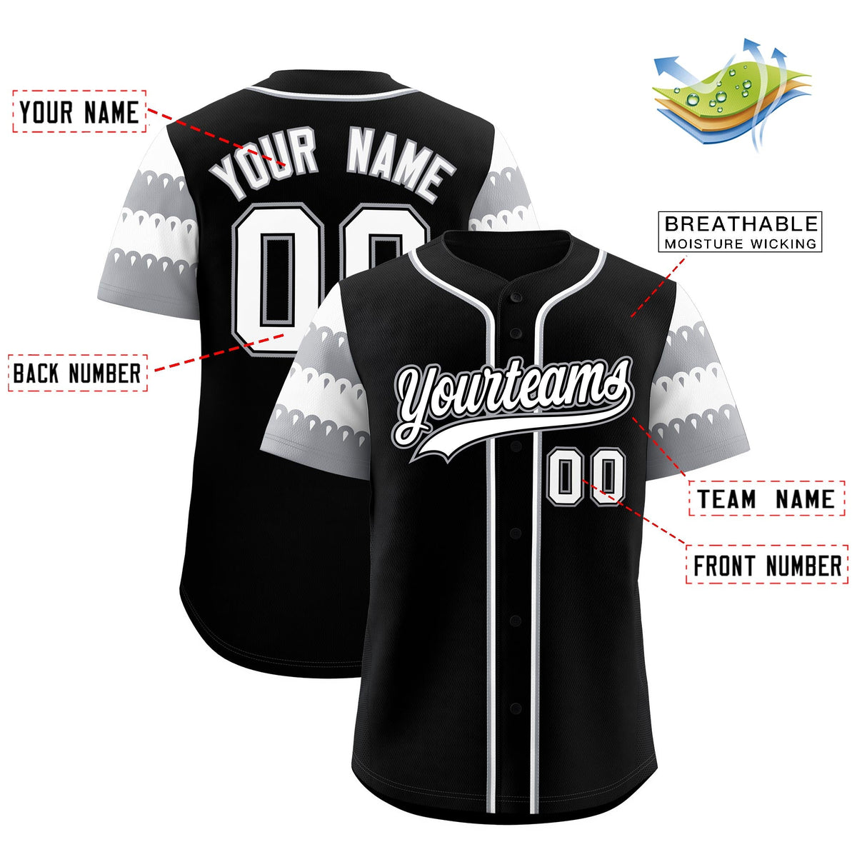 Custom Black Gray White Sleeve Flag Lace Baseball Jersey | Sublimation Printed &amp; Embroidery,Add Name and Numbern,Perfect for Teams | KXKSHOP
