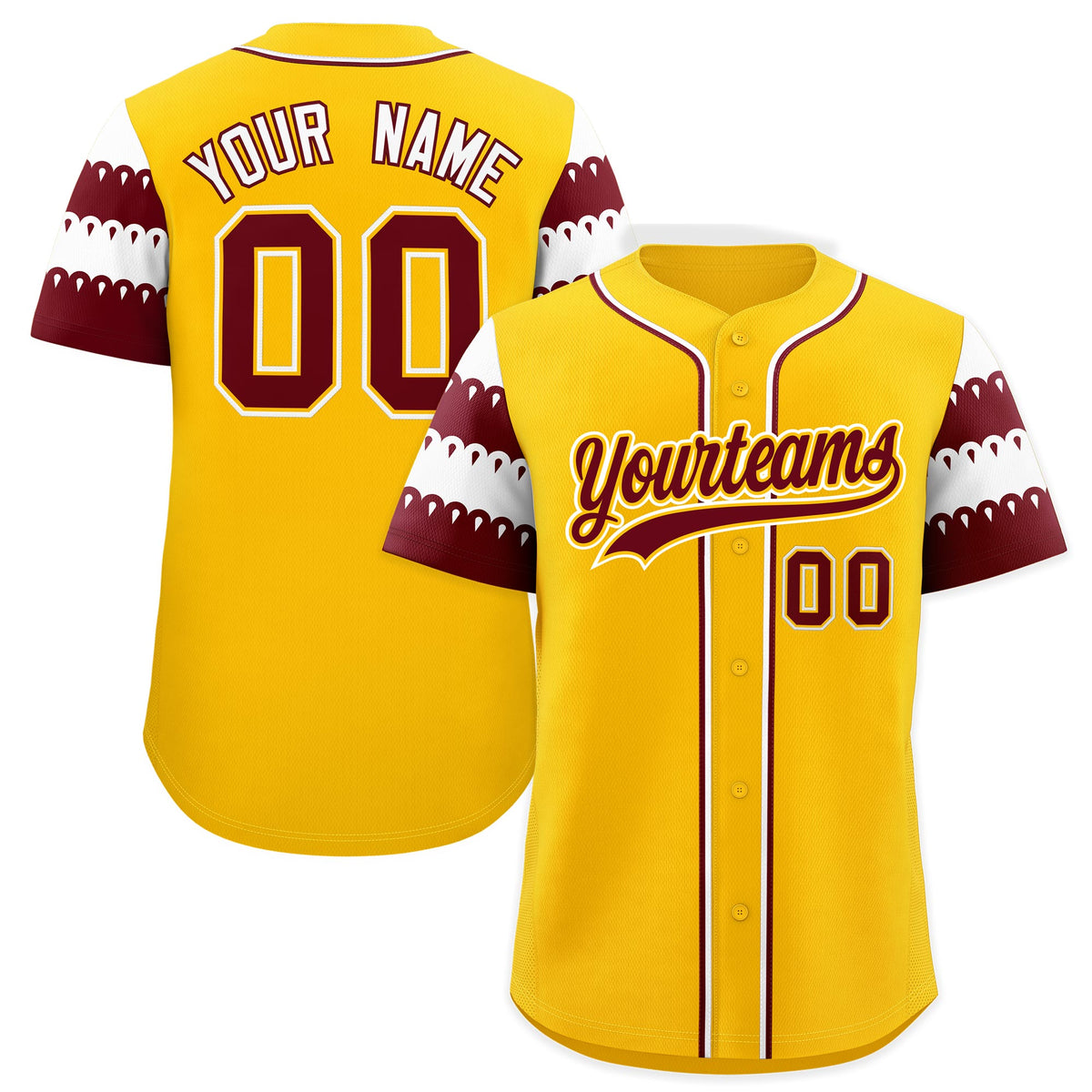 Custom Gold Maroon White Sleeve Flag Lace Baseball Jersey | Sublimation Printed &amp; Embroidery,Add Name and Numbern,Perfect for Teams | KXKSHOP