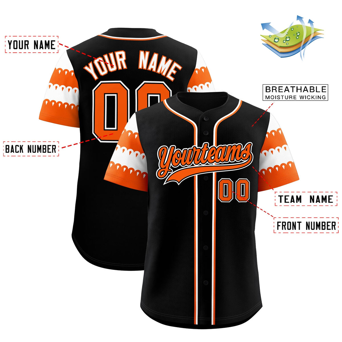 Custom Black Orange White Sleeve Flag Lace Baseball Jersey | Sublimation Printed &amp; Embroidery,Add Name and Numbern,Perfect for Teams | KXKSHOP