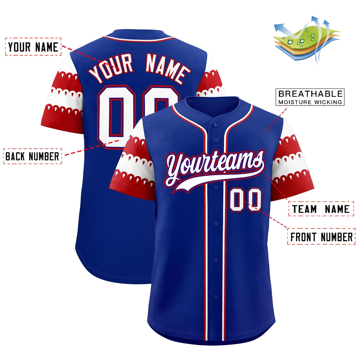 Custom Royal Red White Sleeve Flag Lace Baseball Jersey | Sublimation Printed &amp; Embroidery,Add Name and Numbern,Perfect for Teams | KXKSHOP