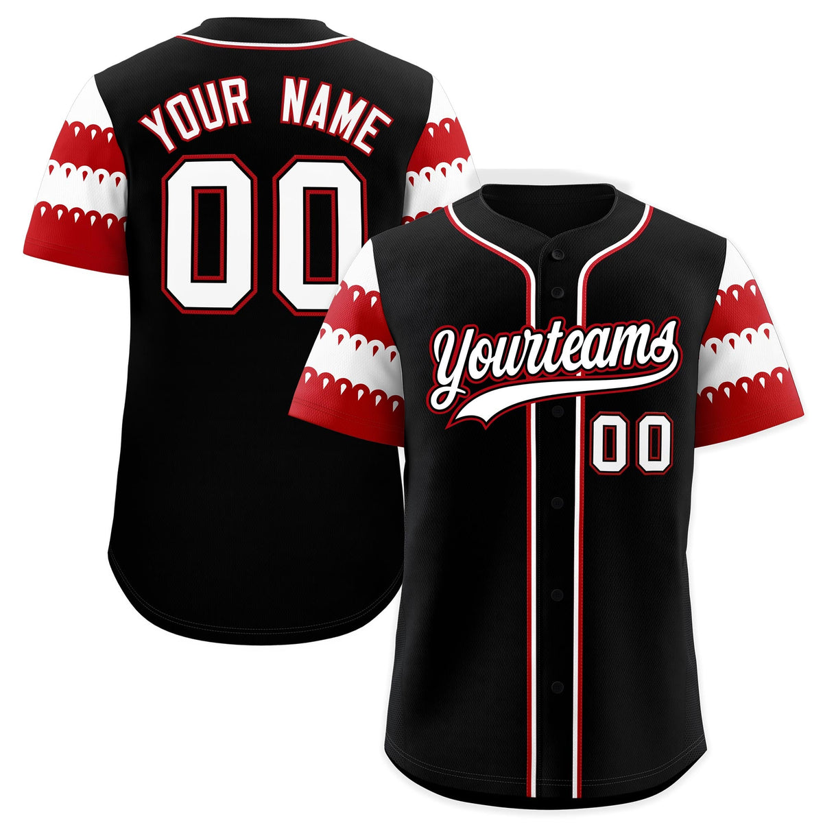 Custom Black Red White Sleeve Flag Lace Baseball Jersey | Sublimation Printed &amp; Embroidery,Add Name and Numbern,Perfect for Teams | KXKSHOP