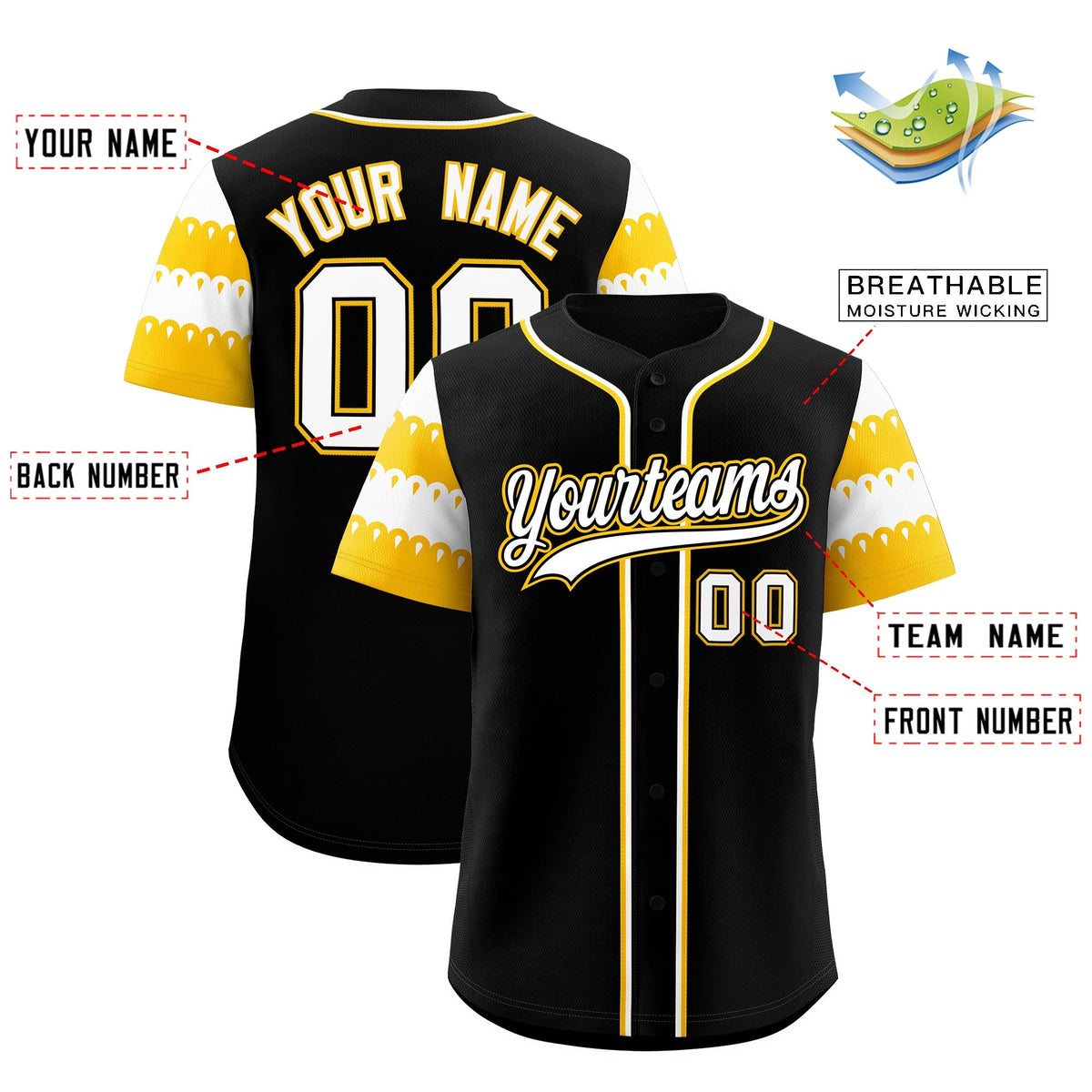 Custom Black Gold White Sleeve Flag Lace Baseball Jersey | Sublimation Printed &amp; Embroidery,Add Name and Numbern,Perfect for Teams | KXKSHOP