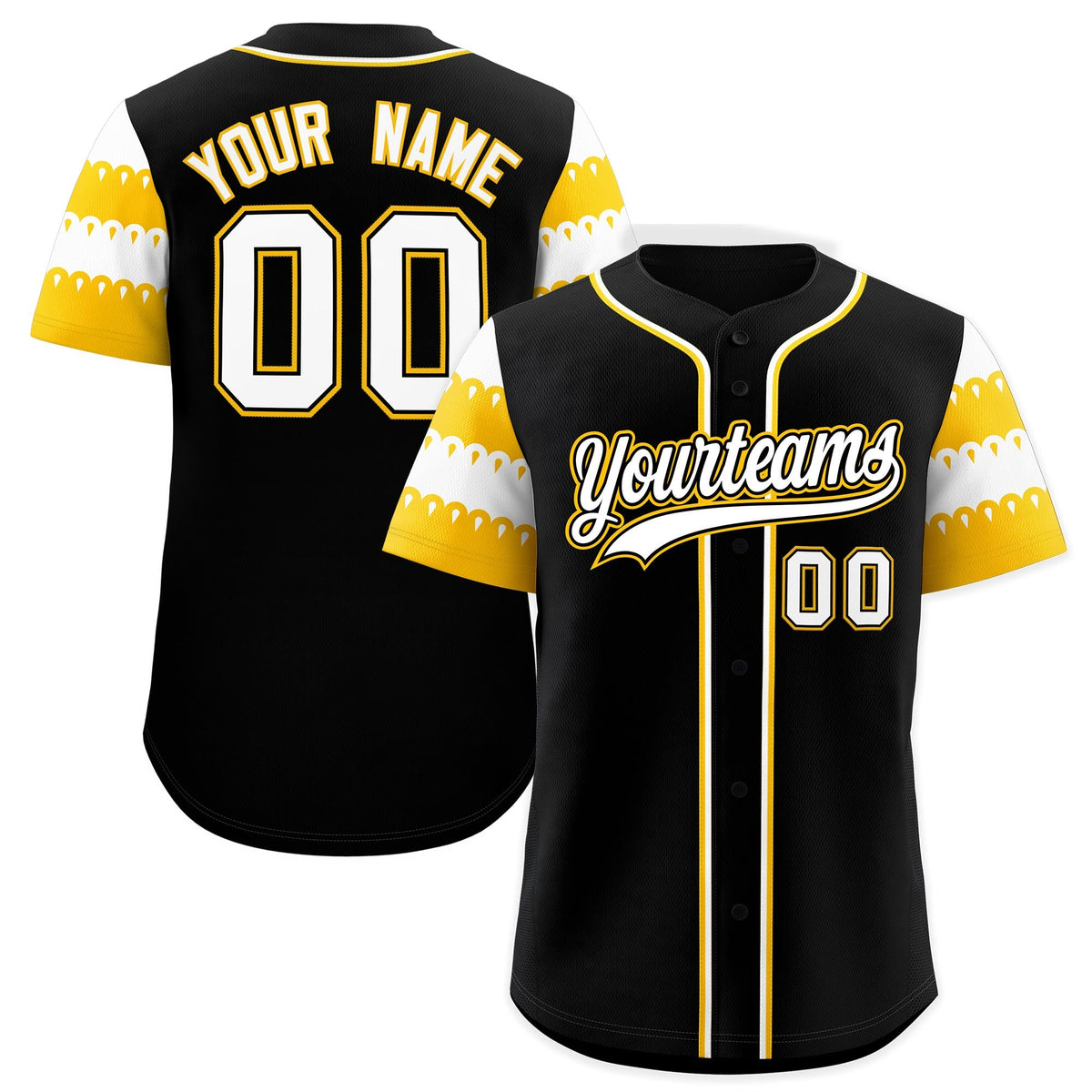 Custom Black Gold White Sleeve Flag Lace Baseball Jersey | Sublimation Printed &amp; Embroidery,Add Name and Numbern,Perfect for Teams | KXKSHOP