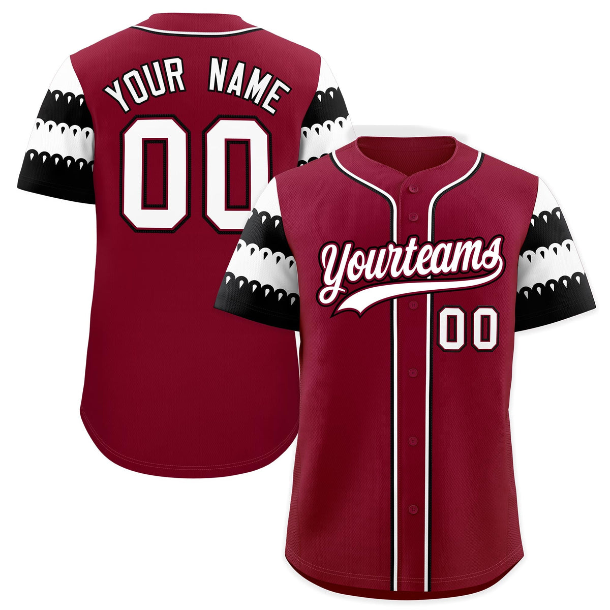 Custom Crimson White Black Sleeve Flag Lace Baseball Jersey | Sublimation Printed &amp; Embroidery,Add Name and Numbern,Perfect for Teams | KXKSHOP