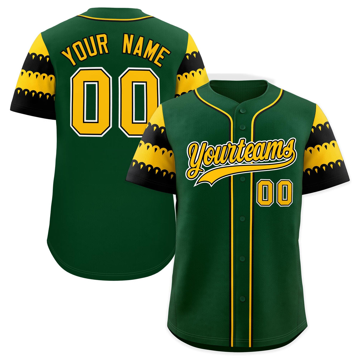Custom Green Gold Black Sleeve Flag Lace Baseball Jersey | Sublimation Printed &amp; Embroidery,Add Name and Numbern,Perfect for Teams | KXKSHOP