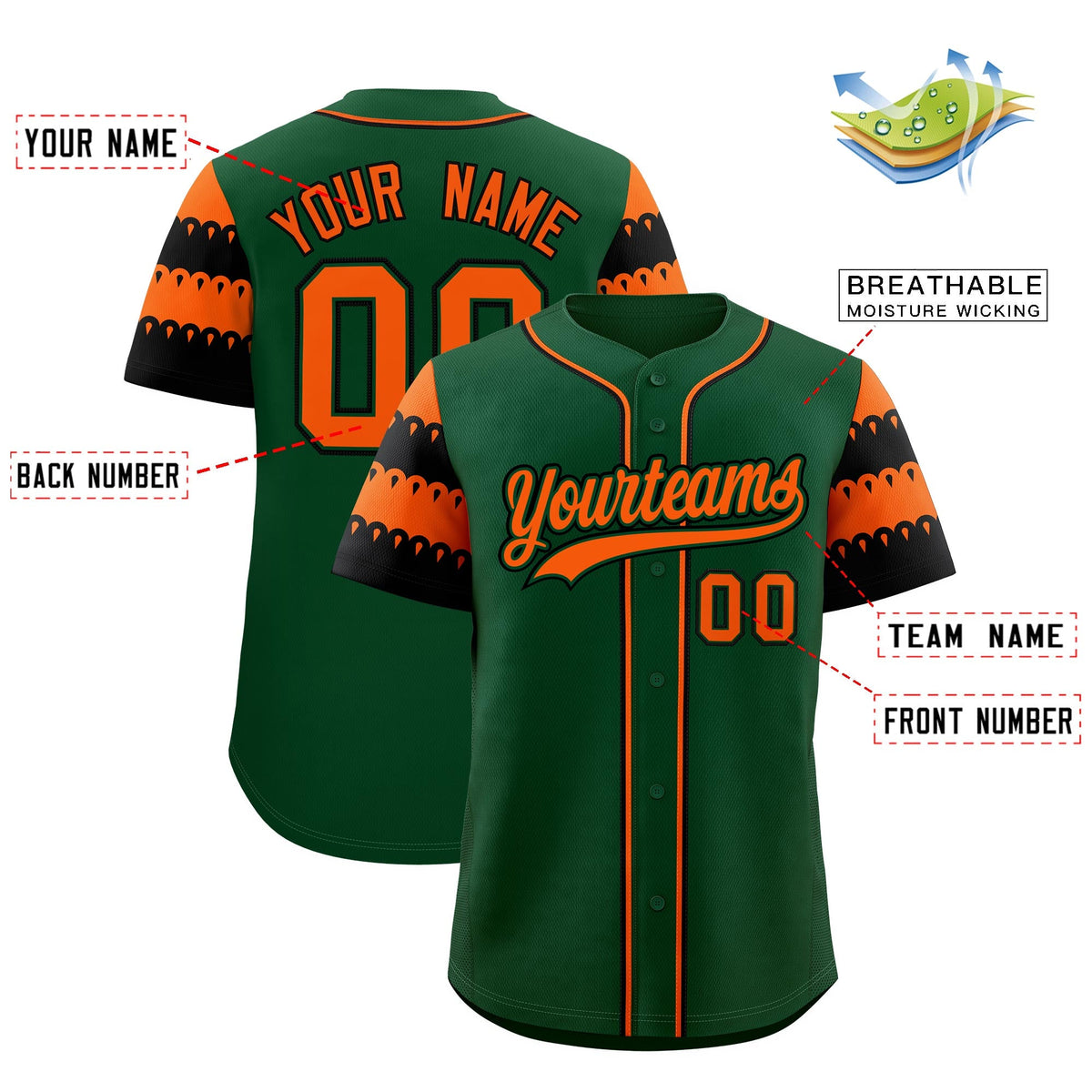 Custom Green Orange Black Sleeve Flag Lace Baseball Jersey | Sublimation Printed &amp; Embroidery,Add Name and Numbern,Perfect for Teams | KXKSHOP