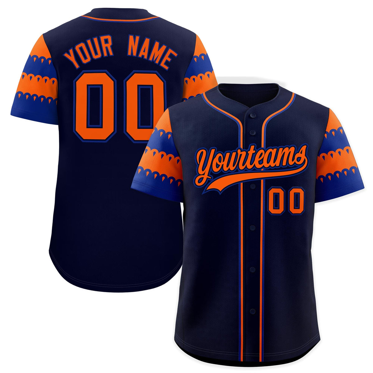 Custom Navy Orange Royal Sleeve Flag Lace Baseball Jersey | Sublimation Printed &amp; Embroidery,Add Name and Numbern,Perfect for Teams | KXKSHOP