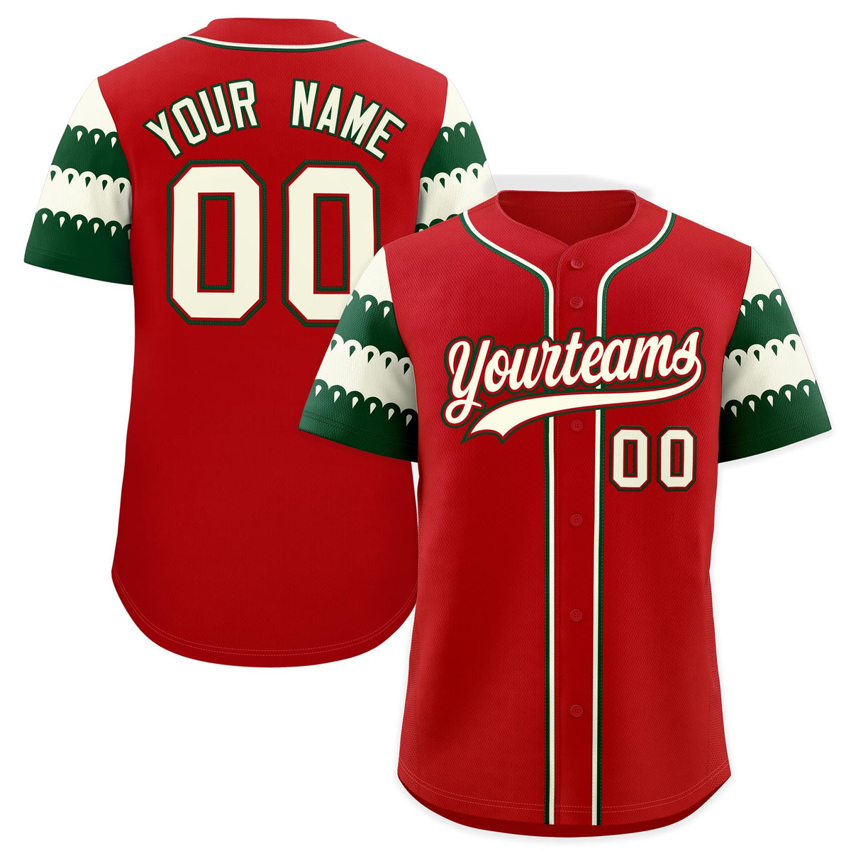 Custom Red White Green Sleeve Flag Lace Baseball Jersey | Sublimation Printed &amp; Embroidery,Add Name and Numbern,Perfect for Teams | KXKSHOP