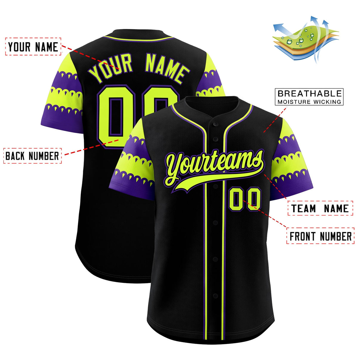 Custom Black Purple Sleeve Flag Lace Baseball Jersey | Sublimation Printed & Embroidery,Add Name and Numbern,Perfect for Teams | KXKSHOP