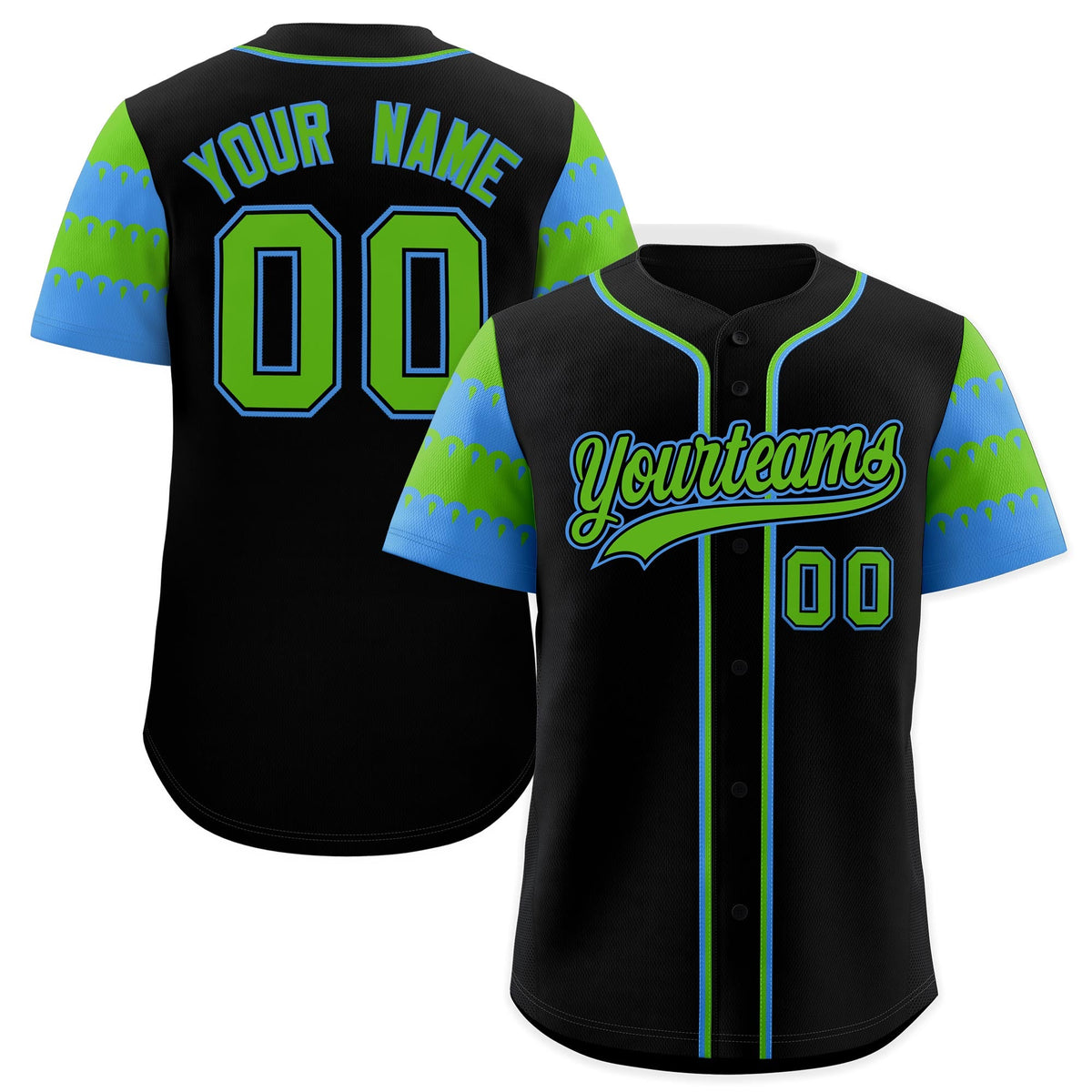 Custom Black Green Powder Blue Sleeve Flag Lace Baseball Jersey | Sublimation Printed &amp; Embroidery,Add Name and Numbern,Perfect for Teams | KXKSHOP