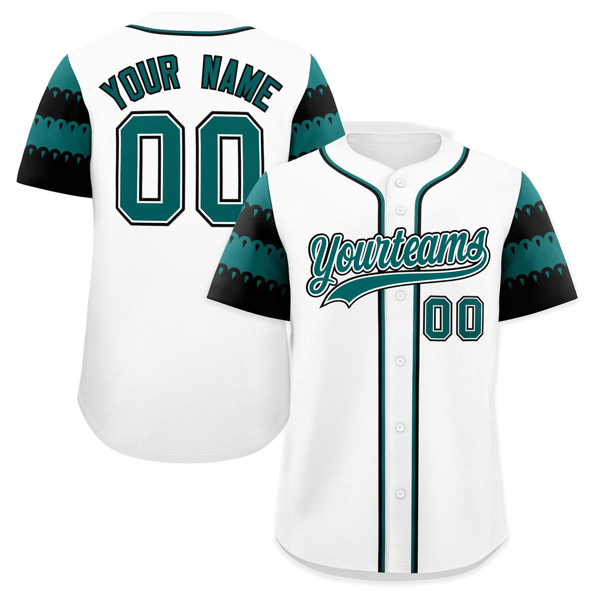 Custom White Teal Black Sleeve Flag Lace Baseball Jersey | Sublimation Printed &amp; Embroidery,Add Name and Numbern,Perfect for Teams | KXKSHOP