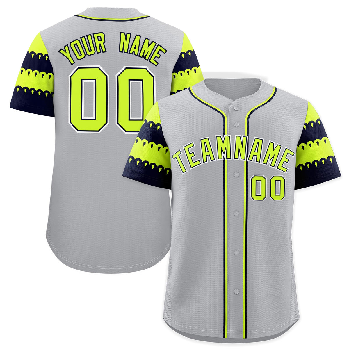 Custom Gray Navy Fluorescent Green Sleeve Flag Lace Baseball Jersey | Sublimation Printed &amp; Embroidery,Add Name and Numbern,Perfect for Teams | KXKSHOP