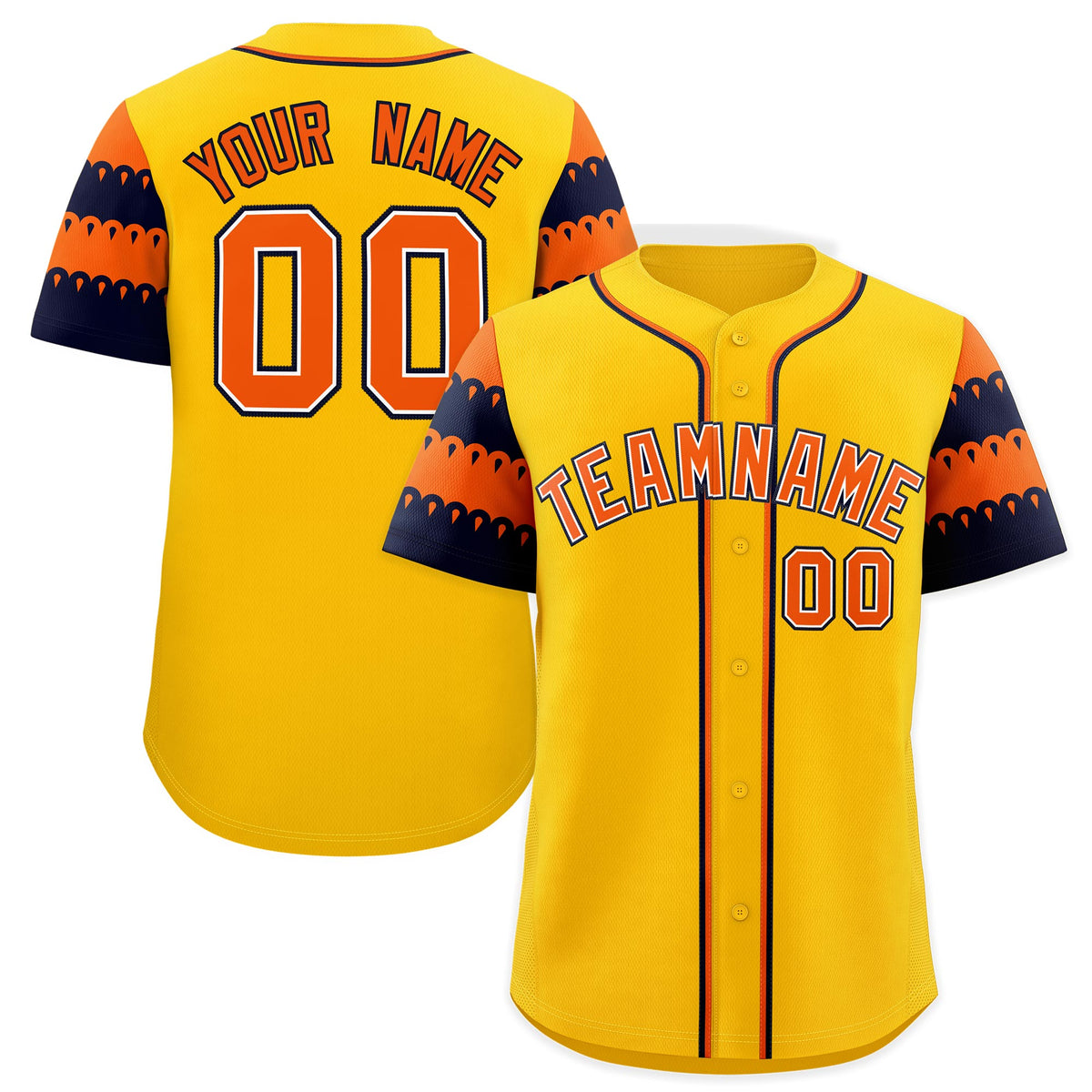 Custom Gold Orange Navy Sleeve Flag Lace Baseball Jersey | Sublimation Printed &amp; Embroidery,Add Name and Numbern,Perfect for Teams | KXKSHOP