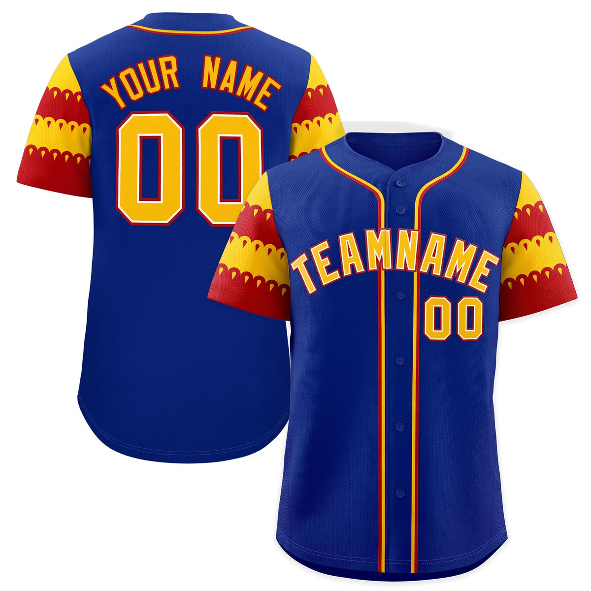 Custom Royal Gold Red Sleeve Flag Lace Baseball Jersey | Sublimation Printed &amp; Embroidery,Add Name and Numbern,Perfect for Teams | KXKSHOP