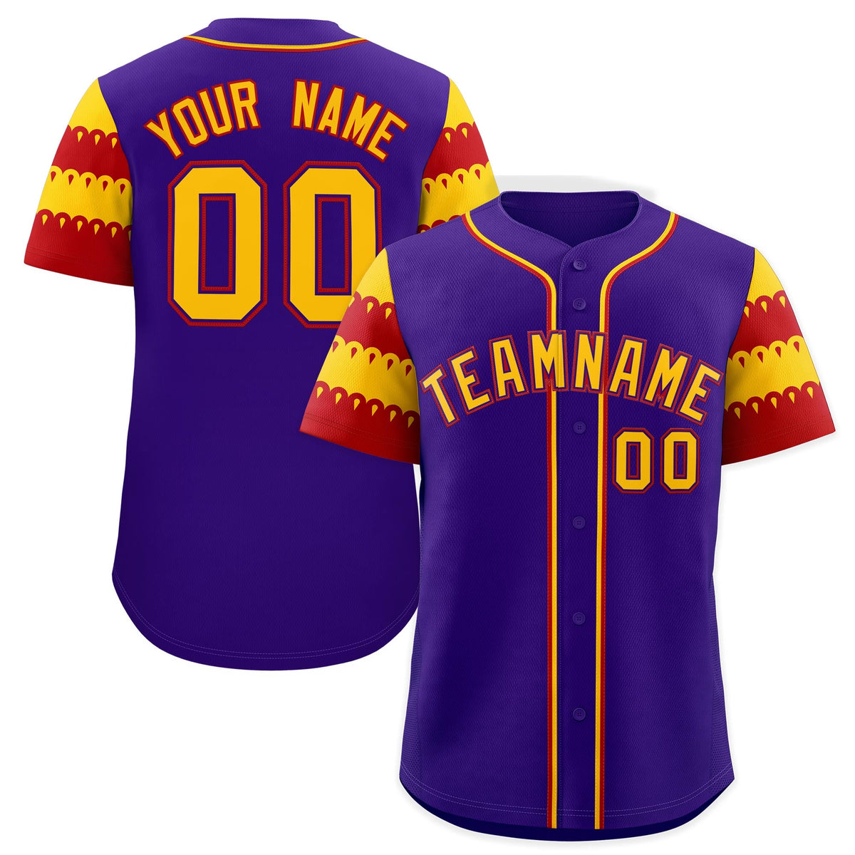 Custom Purple Gold Red Sleeve Flag Lace Baseball Jersey | Sublimation Printed &amp; Embroidery,Add Name and Numbern,Perfect for Teams | KXKSHOP