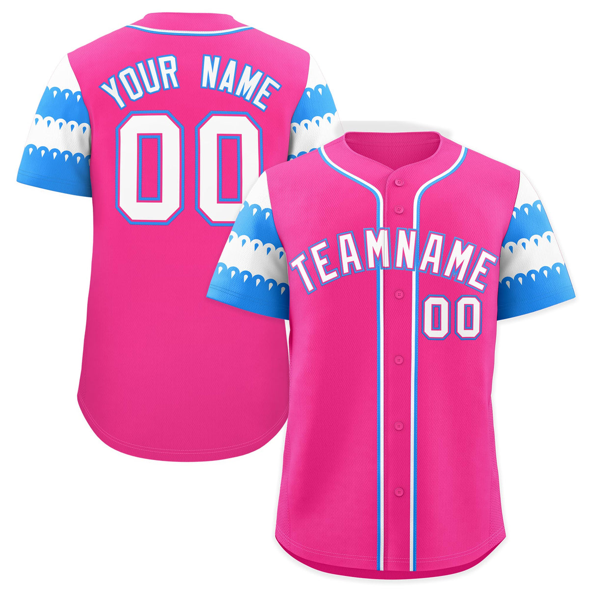 Custom Pink Powder Blue White Sleeve Flag Lace Baseball Jersey | Sublimation Printed &amp; Embroidery,Add Name and Numbern,Perfect for Teams | KXKSHOP